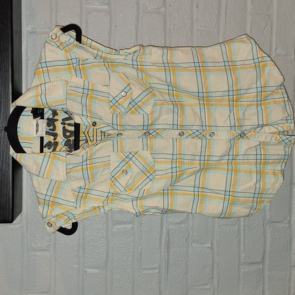 🏍 Harley Davidson button-up plaid top with butterfly design. Small - Picture 3 of 8